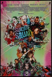 2y0980 SUICIDE SQUAD advance DS 1sh 2016 Smith, Leto as the Joker, Robbie, Kinnaman, cool art!