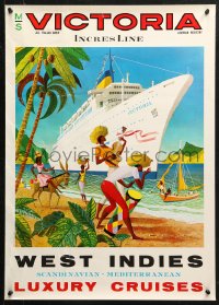 2y0255 INCRES LINE 20x28 Italian travel poster 1971 colorful art, MS Victoria, West Indies!