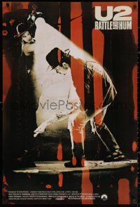 2y1010 U2 RATTLE & HUM int'l 1sh 1988 great image of rockers Bono & The Edge performing on stage!