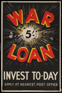 2y0261 WAR LOAN INVEST TO-DAY 20x30 English WWI war poster 1915 wild art of explosion in title!
