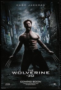 2y1033 WOLVERINE style C int'l teaser DS 1sh 2013 barechested Hugh Jackman kneeling w/ claws out!