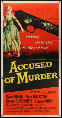 2z0344 ACCUSED OF MURDER 3sh 1957 cool sexy girl and gun noir image, she battled for life & love!
