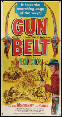 2z0395 GUN BELT 3sh 1953 art of cowboy George Montgomery, it holds the scorching saga of the West!