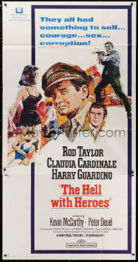2z0400 HELL WITH HEROES 3sh 1968 Rod Taylor, Claudia Cardinale, they all had something to sell!
