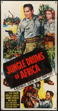 2z0408 JUNGLE DRUMS OF AFRICA 3sh 1952 art of Clayton Moore w/gun & Phyllis Coates, Republic serial!