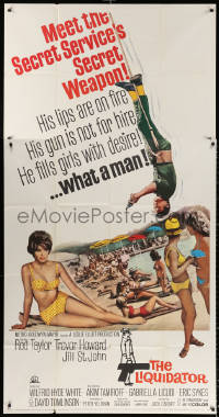 2z0419 LIQUIDATOR 3sh 1966 different montage of Rod Taylor & sexy girls in bikinis on the beach!