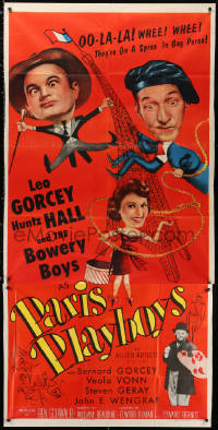 2z0445 PARIS PLAYBOYS 3sh 1954 Bowery Boys Leo Gorcey & Huntz Hall on Eiffel Tower in France!