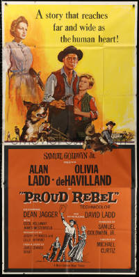 2z0456 PROUD REBEL int'l 3sh 1958 art of Alan Ladd with son David Ladd + Olivia de Havilland!