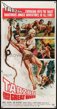 2z0489 TARZAN & THE GREAT RIVER 3sh 1967 art of Mike Henry in the title role w/sexy Diana Millay!