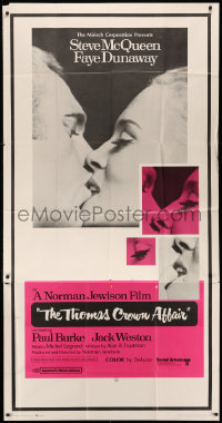 2z0494 THOMAS CROWN AFFAIR 3sh 1968 best kiss close up of Steve McQueen & sexy Faye Dunaway!