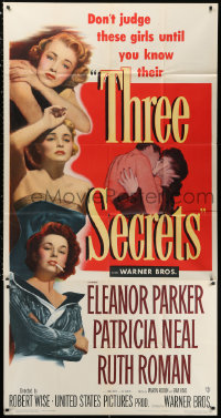 2z0496 THREE SECRETS 3sh 1950 Eleanor Parker, Patricia Neal & Ruth Roman, don't judge them!