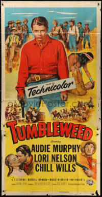 2z0504 TUMBLEWEED 3sh 1953 Audie Murphy fought the fury of the Apache warpath, great art montage!