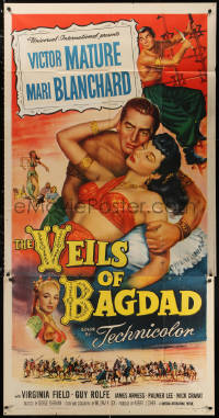 2z0507 VEILS OF BAGDAD 3sh 1953 art of barechested Victor Mature & sexy harem girl Mari Blanchard!