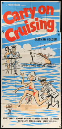 2z0006 CARRY ON CRUISING English 3sh 1962 great sexy artwork of girls in bikinis & cruise ship!