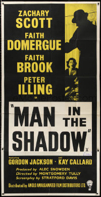 2z0016 VIOLENT STRANGER English 3sh 1957 art of sexy Faith Domergue menaced by a Man in the Shadow!