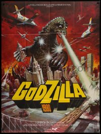 2z0920 GODZILLA VS. MEGALON French 1p 1976 different Tealdi art of Godzilla 1980 destroying city!