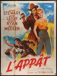 2z1056 NAKED SPUR French 1p 1953 different art of James Stewart & sexy Janet Leigh by Roger Soubie!