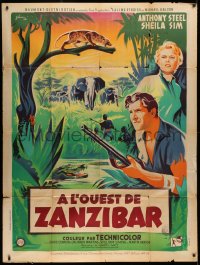 2z1222 WEST OF ZANZIBAR French 1p 1954 Grinsson art of Anthony Steel & Sheila Sim in Africa, rare!
