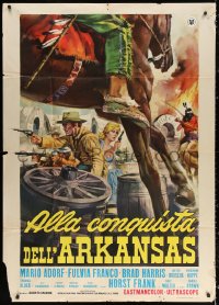 2z0550 CONQUERORS OF ARKANSAS Italian 1p 1965 art of Brad Harris in spaghetti western gunfight!