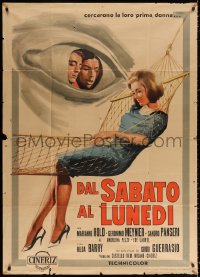 2z0552 DAL SABATO AL LUNEDI Italian 1p 1962 Giuliano Nistri art of pretty Marianne Hold in hammock!
