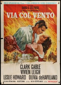 2z0577 GONE WITH THE WIND Italian 1p R1960s art of Gable carrying Vivien Leigh over Atlanta burning!
