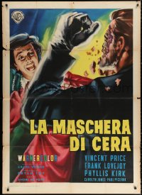 2z0586 HOUSE OF WAX Italian 1p R1960 great different S. Braga art of Vincent Price & scared woman!