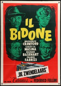 2z0595 IL BIDONE Italian 1p 1955 Federico Fellini, great art of top cast & chained box!