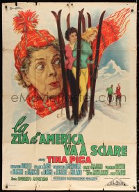2z0613 LA ZIA D'AMERICA VA A SCIARE Italian 1p 1957 Ballester art of Tina Pica & skiing girls, rare!