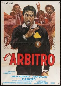 2z0648 PLAYING THE FIELD Italian 1p 1974 Ciriello art of fans booing referee at soccer game!