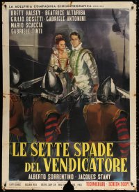 2z0675 SEVENTH SWORD Italian 1p 1962 art of lovers cornered by guards by Averardo Ciriello!