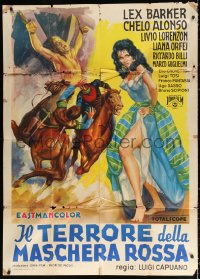 2z0697 TERROR OF THE RED MASK Italian 1p 1960 Tarquini art of sexy Chelo Alonso showing leg, rare!