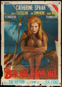 2z0710 TRE NOTTI D'AMORE Italian 1p 1964 Three Nights of Love, super close up of Catherine Spaak!