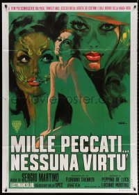 2z0719 WAGES OF SIN Italian 1p 1969 cool artwork of three sexy ladies by Giuliano Nistri!
