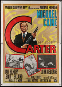 2z0292 GET CARTER Italian 2p 1971 cool art of Michael Caine holding shotgun + sexy Britt Ekland!