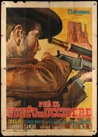 2z0333 TASTE OF KILLING Italian 2p 1966 cool spaghetti western art of cowboy aiming rifle, rare!