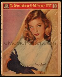 2z0073 SUNDAY MIRROR magazine section November 19, 1944 beautiful Lauren Bacall on the cover!