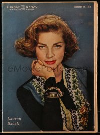 2z0061 SUNDAY NEWS magazine section February 14, 1954 beautiful Lauren Bacall on the cover!