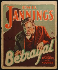 2z0120 BETRAYAL WC 1929 art of intense Emil Jannings over title, directed by Lewis Milestone, rare!
