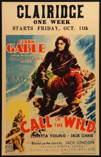2z0134 CALL OF THE WILD WC 1935 art of Clark Gable carrying Loretta Young, Jack London, very rare!