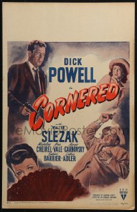 2z0140 CORNERED WC 1946 great artwork of Dick Powell pointing gun at Walter Slezak, Cheirel, Vale!