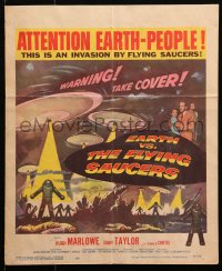 2z0152 EARTH VS. THE FLYING SAUCERS WC 1956 Ray Harryhausen classic, cool art of UFOs & aliens!