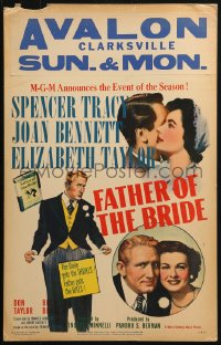 2z0154 FATHER OF THE BRIDE WC 1950 art of Liz Taylor in wedding gown & broke Spencer Tracy!