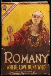 2z0262 WHERE LOVE RUNS WILD WC 1919 art of scared Romany gypsy woman with dagger, very rare!