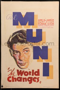 2z0265 WORLD CHANGES WC 1933 great headshot art of Paul Muni, Mervyn LeRoy directed, ultra rare!