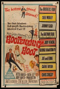 3a0384 HOOTENANNY HOOT Aust 1sh 1963 cool musical art with a ton of top stars!