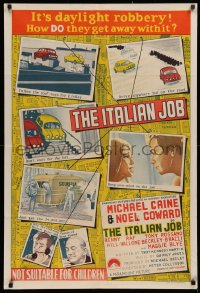 3a0388 ITALIAN JOB Aust 1sh 1969 Michael Caine crime classic, completely different crime artwork!