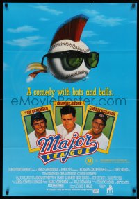 3a0395 MAJOR LEAGUE Aust 1sh 1989 Charlie Sheen, Tom Berenger, wacky art of baseball with mohawk!