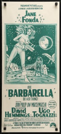 3a0467 BARBARELLA Aust daybill R1970s sci-fi art of sexiest Jane Fonda, directed by Roger Vadim!