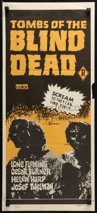 3a0476 BLIND DEAD Aust daybill 1973 Armando de Ossorio's La Noche del Terror Ciego, creepy image!