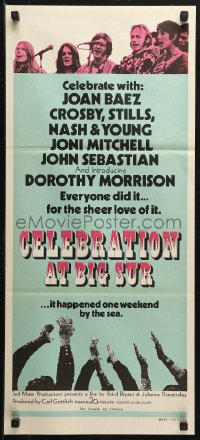 3a0491 CELEBRATION AT BIG SUR Aust daybill 1971 celebrate with Joan Baez, Crosby, Stills, Nash & Young!